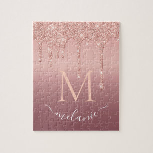Puzzle Monograma Tu Nombre Texto Rosa Purpurina Oro Rompe