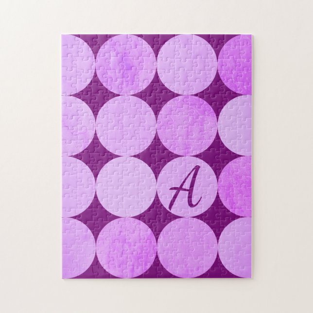 Puzzle Monograma violeta, púrpura y círculos rosados (Vertical)