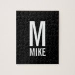 Puzzle Monograma y nombre personalizados modernos<br><div class="desc">Diseño monograma moderno en negrita en blanco y negro con monograma personalizado y nombre en negrita moderno estilo fuente sans serif.

Perfecto como accesorios modernos de decoración loft/casa minimalista,  regalo para el hogar,  regalo para reuniones familiares y regalo para cualquier ocasión especial.</div>