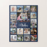 Puzzle Monogramado de la Marina de Collage de fotos Azul<br><div class="desc">Celebra las simples alegrías de la familia con un único y divertido rompecabezas de collage de fotos. Si prefiere un fondo o texto en colores distintos del azul, el blanco y el gris, consulte las instrucciones que aparecen a continuación. (IMAGEN PLACEMENT TIP: Una manera fácil de centrar una foto exactamente...</div>