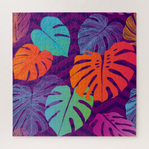Puzzle Monstera Deliciosa: Arte de Línea Tropical.