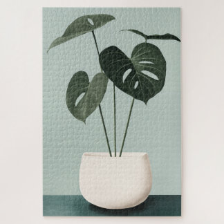 Puzzle Monstera en una olla blanca