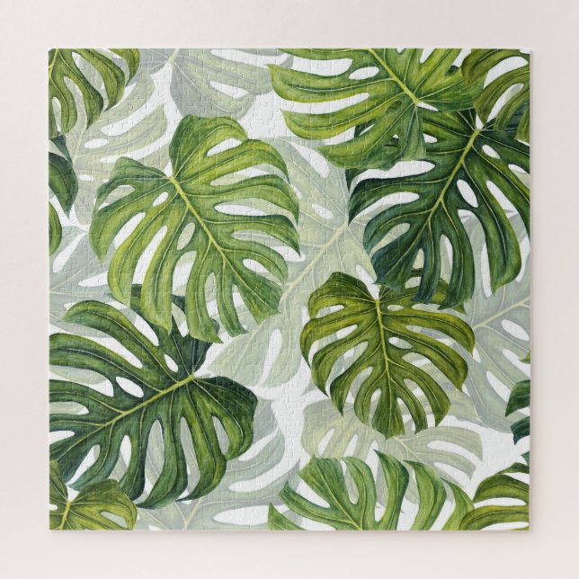 Puzzle Monstera verde acuarela tropical (Vertical)