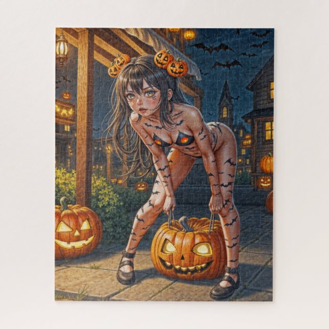 Puzzle Monstruo de Halloween Jack-o-Lantern y Chica de Ba (Vertical)
