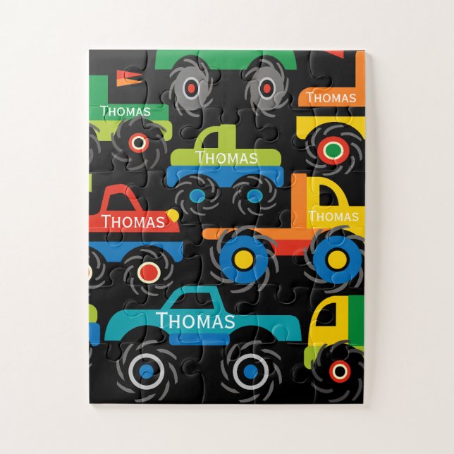 Puzzle Monstruos de nombres personalizados Camiones regal (Vertical)