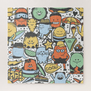 Puzzle Monstruos de verano, colorido patrón sin costuras