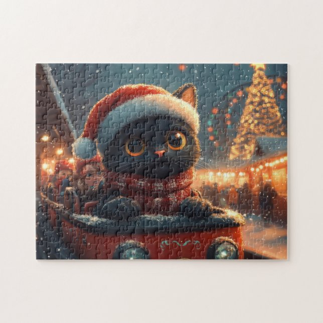 Puzzle Montaña Rusa de Gato Negro de Navidad (Horizontal)