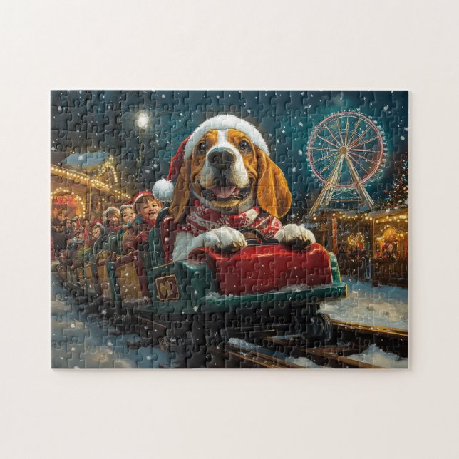 Puzzle Montaña Rusa Perro Basset Hound Navidad (Horizontal)