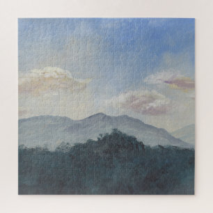 Puzzle Montañas Azules Gouache: Vibrante escena natural