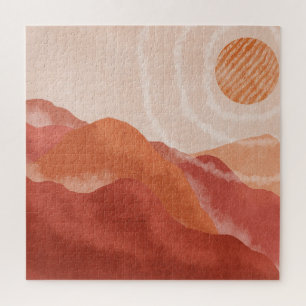 Puzzle Montañas Boho terracota, poster abstracto.
