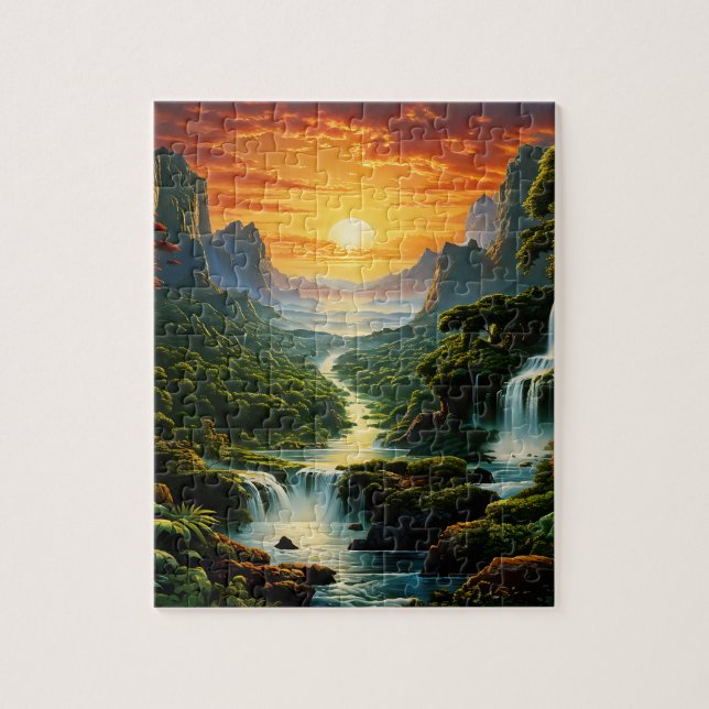 Puzzle Montañas con cascadas y rompeolas solares brillant (Vertical)