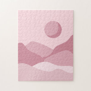 Puzzle Montañas paisajísticas rosadas Boho Pastel y sol l