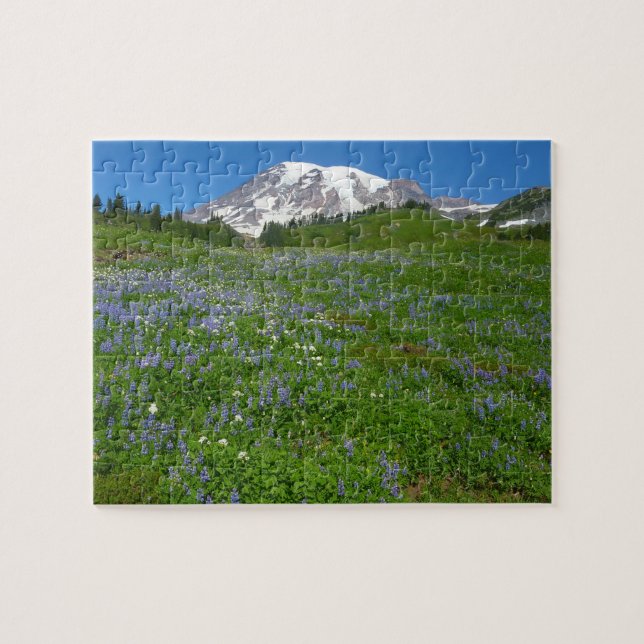 Puzzle Monte Rainier con lupinos púrpura (Horizontal)