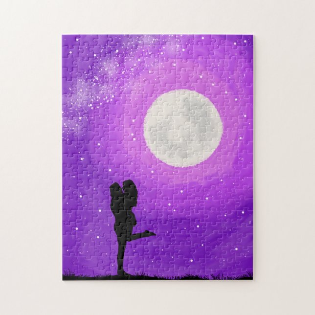 Puzzle Moonlight Date Night Couple Purple Starry Sky (Vertical)