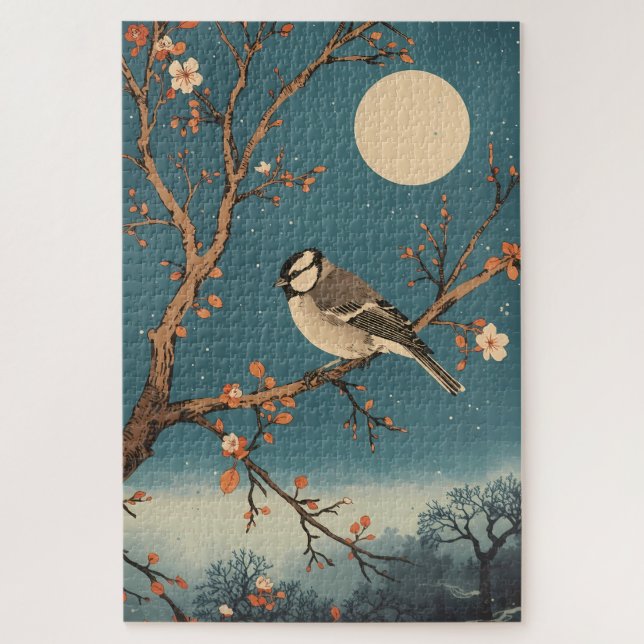 Puzzle - Moonlit Bird on Blossom Branch (Vertical)