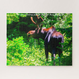 Puzzle Moose en Grand Tetons. Saludos de Navidad