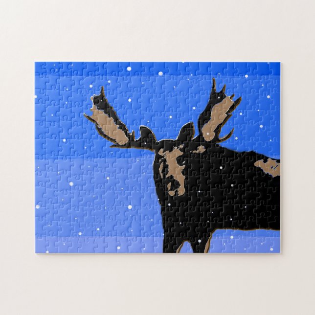 Puzzle Moose in Winter - Original Wildlife Art (Horizontal)