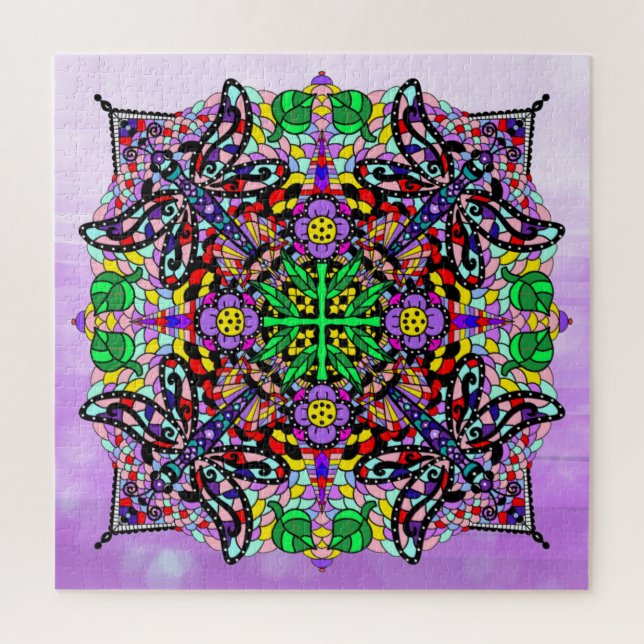 Puzzle Morado Dragonfly tema Mandala colorido (Vertical)