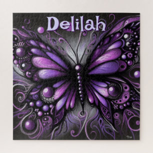 Puzzle Morado gótico de mariposa negra personalizado
