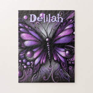 Puzzle Morado gótico de mariposa negra personalizado