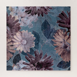 Puzzle Morado Monocromo: acuarela floral sin foco