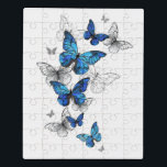Puzzle Morfo de las mariposas voladoras azules<br><div class="desc">Morfo de las mariposas azules voladoras y mariposas blancas en un fondo abstracto y claro. Morfo. Diseño con morfo de mariposas azules.</div>