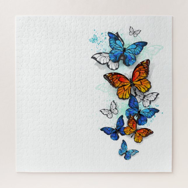Puzzle Morfo y monarca de las mariposas voladoras (Vertical)