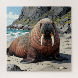 Puzzle Morsa adorable en una playa de arena 