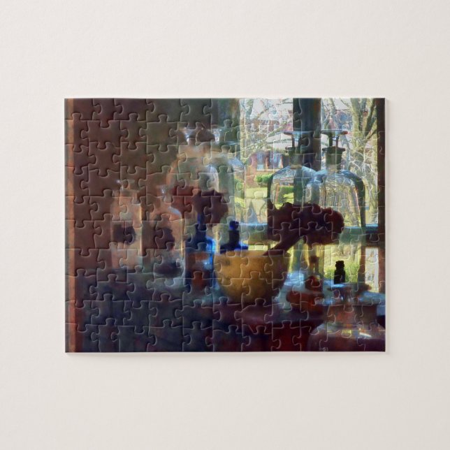 Puzzle Mortero, Pestle y botellas por ventana (Horizontal)