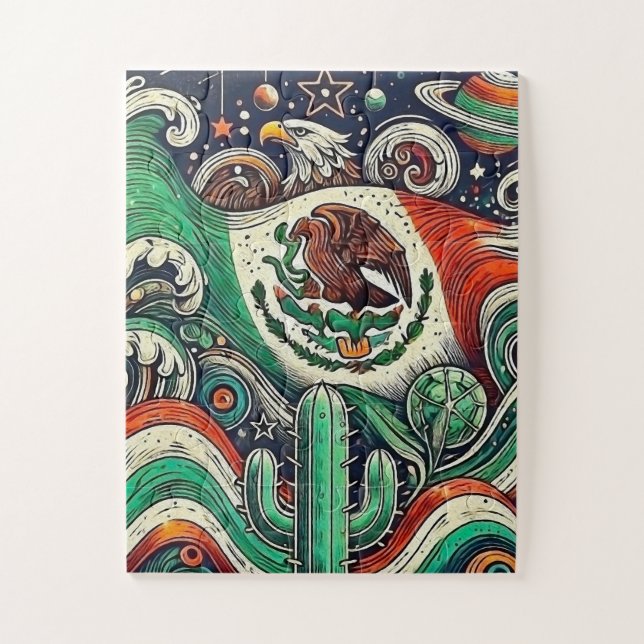 Puzzle Mosaic of the Mexican flag (Vertical)