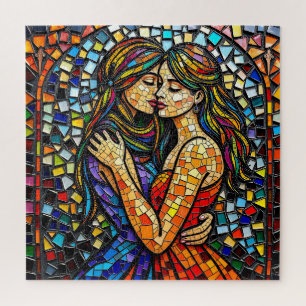 Puzzle Mosaic Tile Style Ai Art Romantic Embrace