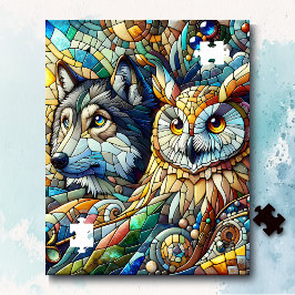 Puzzle Mosaic Tile Wolf y Owl