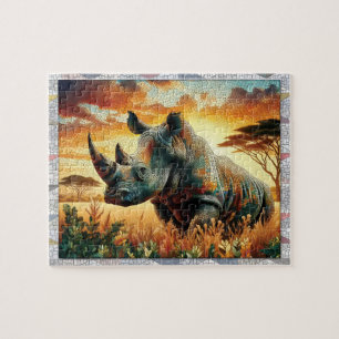 Puzzle Mosaico de Rinoceronte, Animales Salvajes, Baldosa