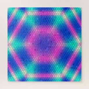 Puzzle Mosaico hexagonal rosado en degradado azul