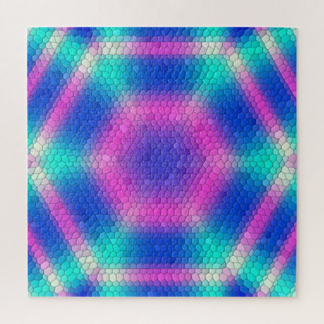 Puzzle Mosaico hexagonal rosado en degradado azul (Vertical)