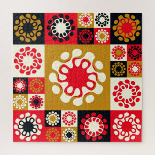 Puzzle Mosaico rojo de oro asiático, estilo étnico.