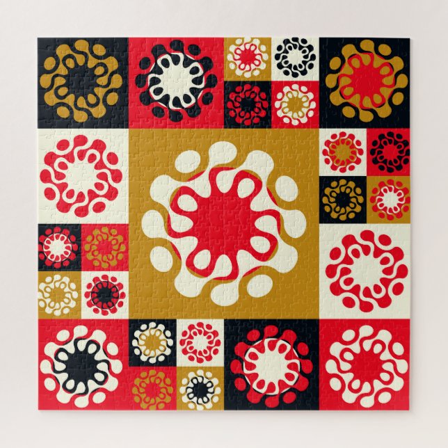 Puzzle Mosaico rojo de oro asiático, estilo étnico. (Vertical)