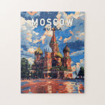 Puzzle Moscú Rusia Viaje al arte<br><div class="desc">Diseño de viaje vectorial retro de Moscú. Moscú,  en el río Moskva,  al oeste de Rusia,  es la capital cosmopolita del país.</div>