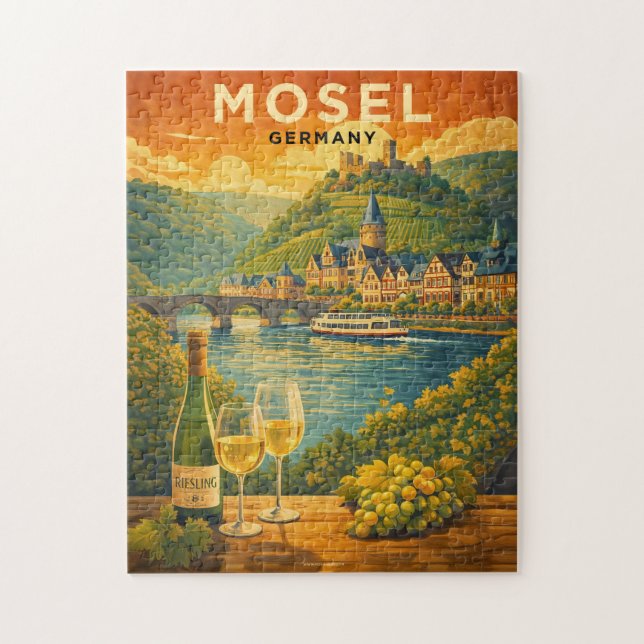 Puzzle Mosel Wine Region Germany Vintage Travel Art (Vertical)