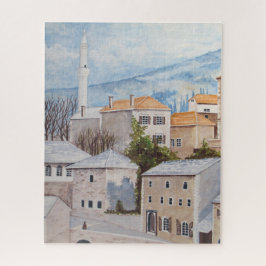 Puzzle Mostar, Bosnia - Pintura del paisaje de acrílico