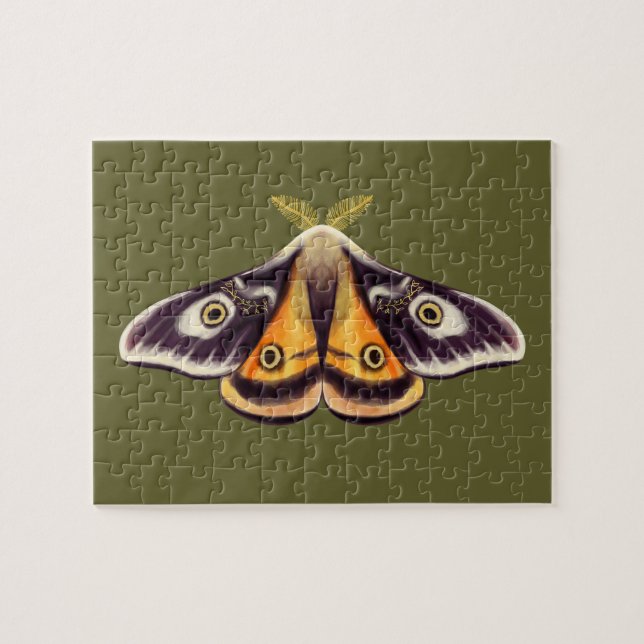 Puzzle Moth Insect Art Goblincore Saturnia Witchen Green (Horizontal)