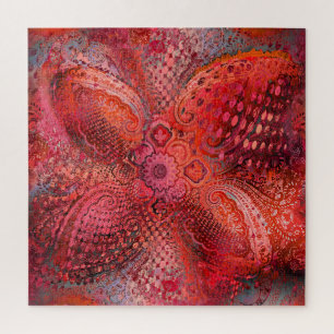 Puzzle Motivo de Paisley Simétrico Rojo Ornamentado