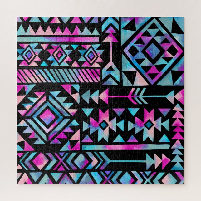Puzzle Motivos tribales acuarelas, tapicería étnica. (Vertical)