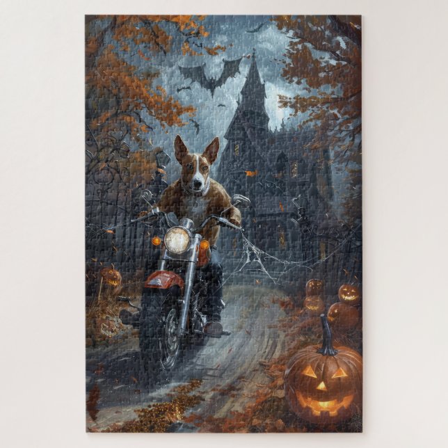 Puzzle Motocicleta Basenji Halloween Scary (Vertical)