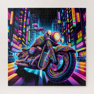 Puzzle Motocicleta neón en la ciudad