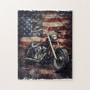 Puzzle Motocicleta vintage bandera estadounidense retro c