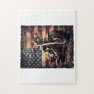 Puzzle Motocicleta vintage bandera estadounidense retro c