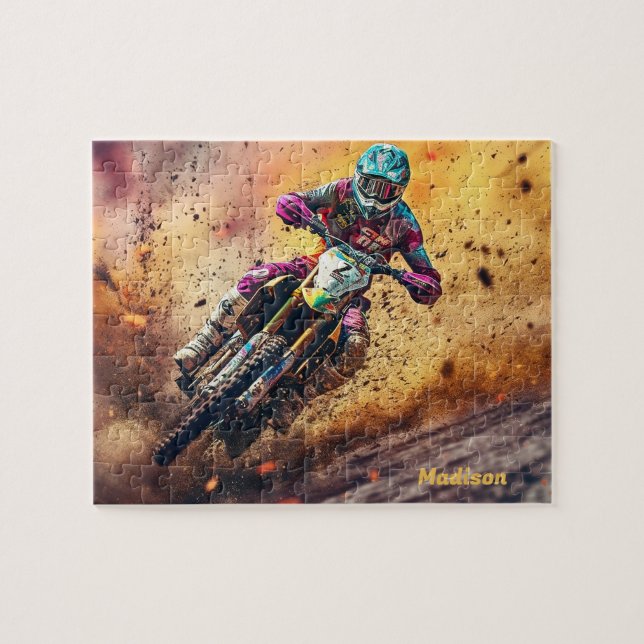 Puzzle Motocross de nombre personalizado (Horizontal)