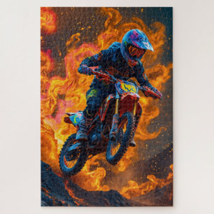 Puzzle Motocross Rider sobre un volcán