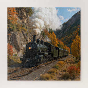 Puzzle Motor de vapor vintage en un valle de montaña de o